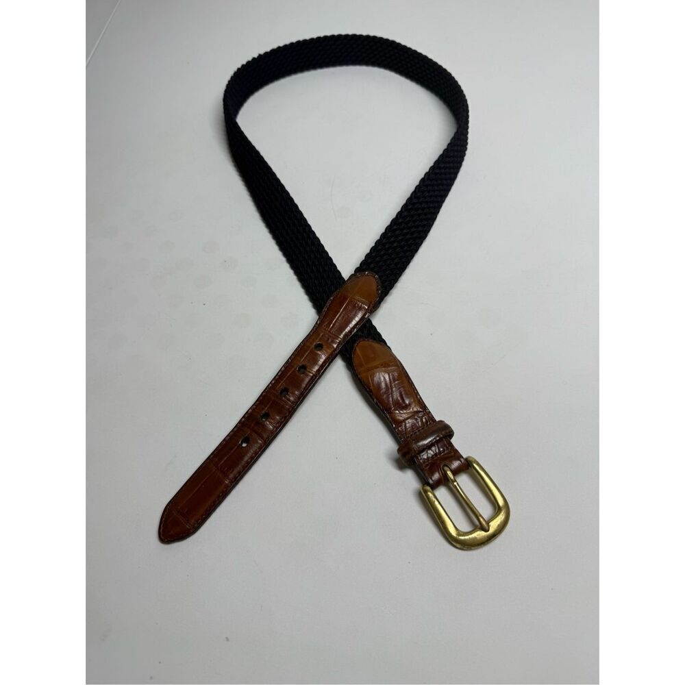 Brighton Braided Stretch Belt Croc Faux Leather Details Gold Buckle Size 40
